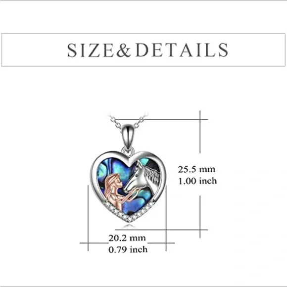 Girl and Horse Heart Shaped Pendent With Chain Silver Tone - Picture 4 of 8